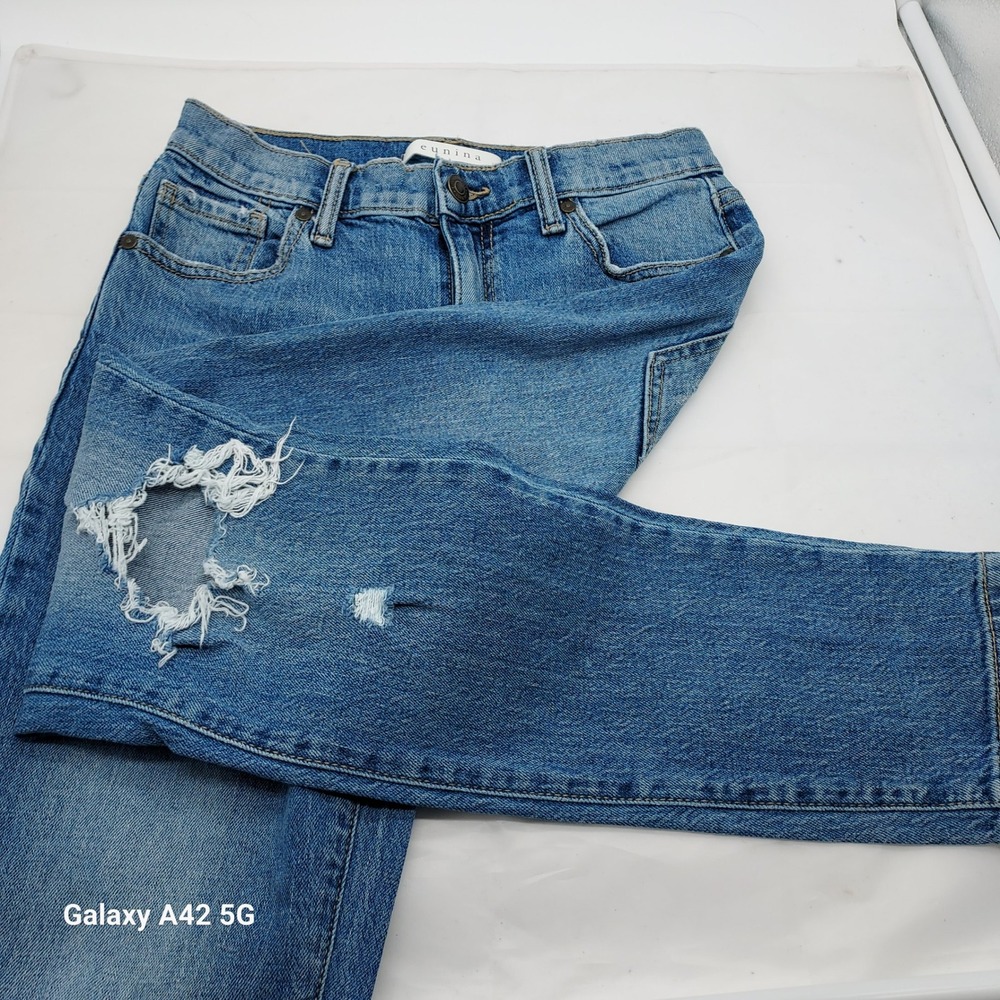 Eunina Tobi Super High Rise Mom Jeans Blue Distressed Ankle Size 0 E82059BOD
